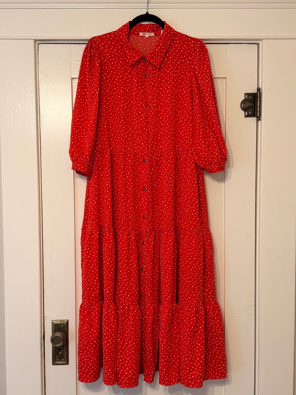 Levi's Red Polka Dot Button-Front Maxi Dress
